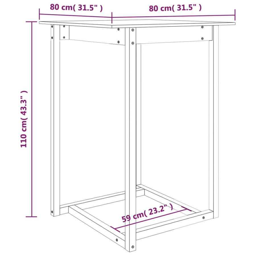 Bartafel Massief Grenenhout 80 x 80 x 110 cm Honingbruin