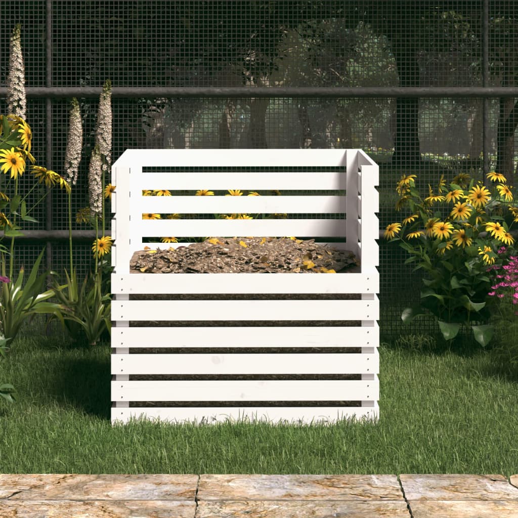 Compostbak Massief Grenenhout 80 x 80 x 78 cm Wit