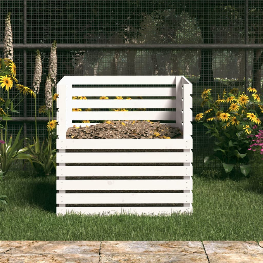 Compostbak Massief Grenenhout 80 x 80 x 78 cm Wit