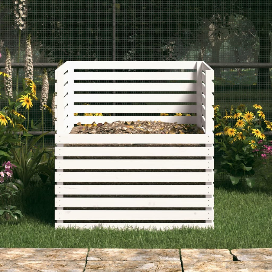 Compostbak Massief Grenenhout 100 x 100 x 102 cm Wit