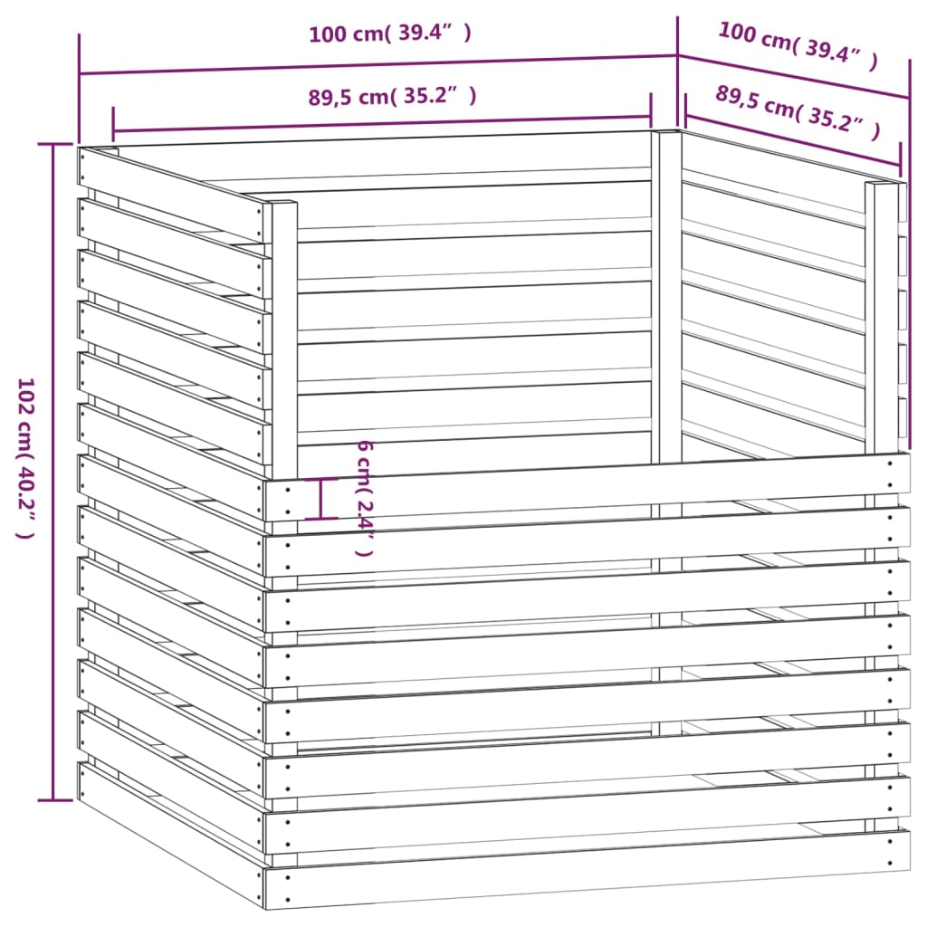 Compostbak Massief Grenenhout 100 x 100 x 102 cm Wit