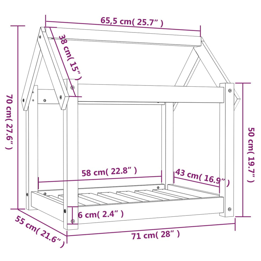 Hondenmand 71x55x70 cm massief grenenhout grijs 71 x 55 x 70 cm Grijs