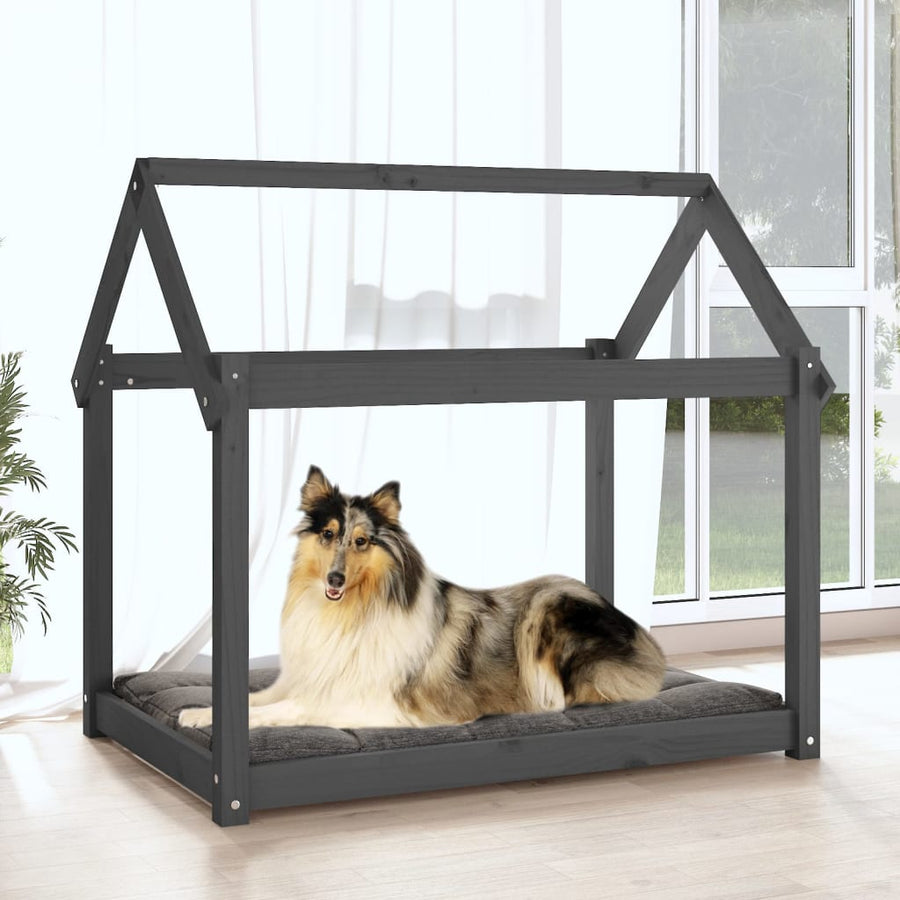 Hondenbed 101x70x90 cm massief grenenhout grijs 101 x 70 x 90 cm Grijs