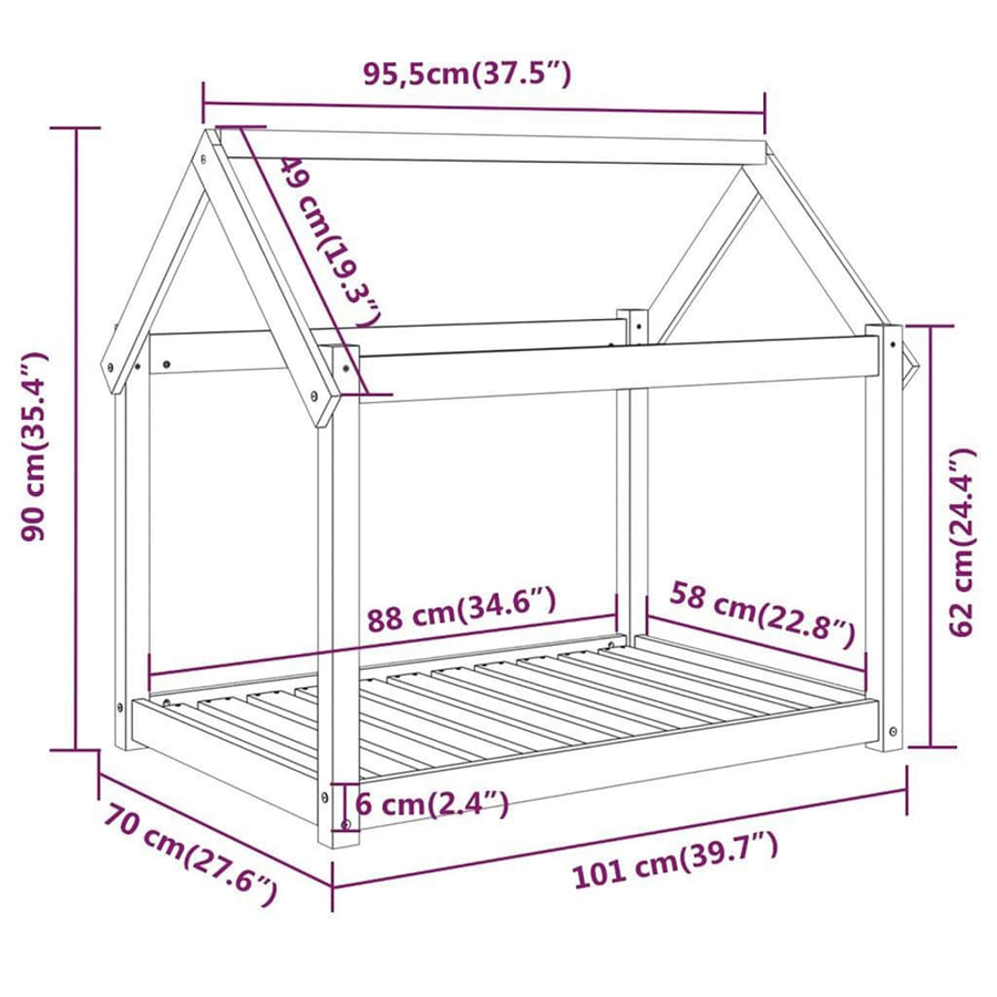 Hondenbed 101x70x90 cm massief grenenhout grijs 101 x 70 x 90 cm Grijs
