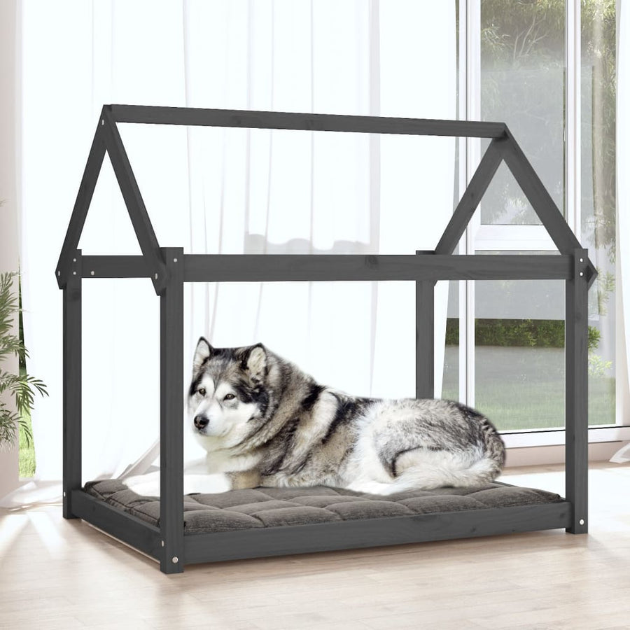 Hondenmand 111x80x100 cm massief grenenhout grijs 111 x 80 x 100 cm Grijs
