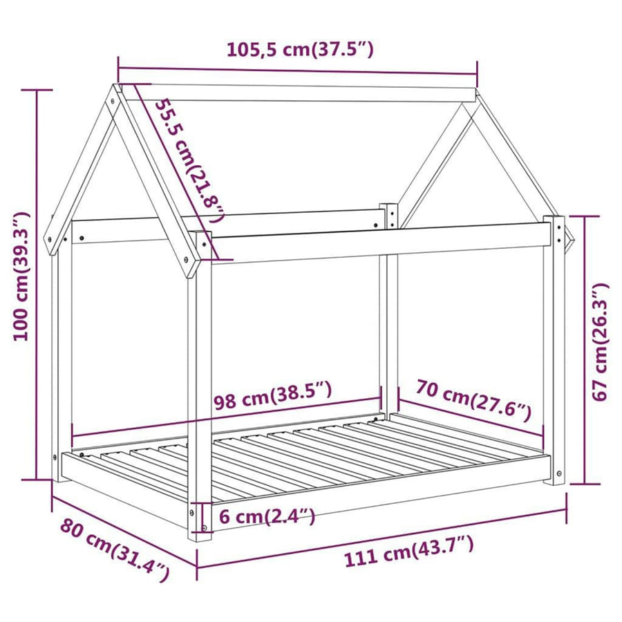 Hondenmand 111x80x100 cm massief grenenhout grijs 111 x 80 x 100 cm Grijs