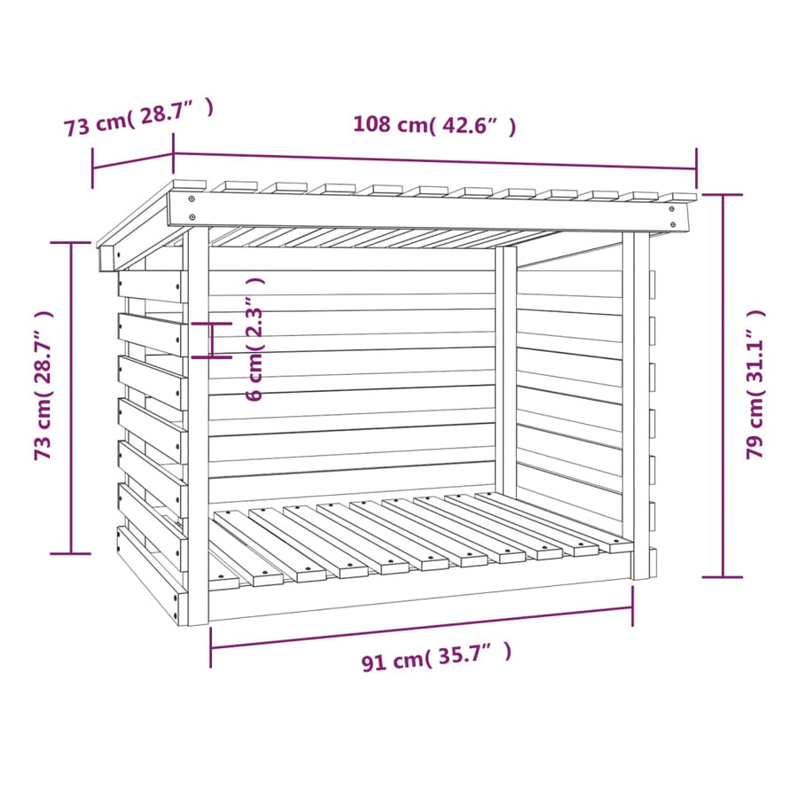 Haardhoutrek 108x73x79 cm massief grenenhout wit 108 x 73 x 79 cm Wit