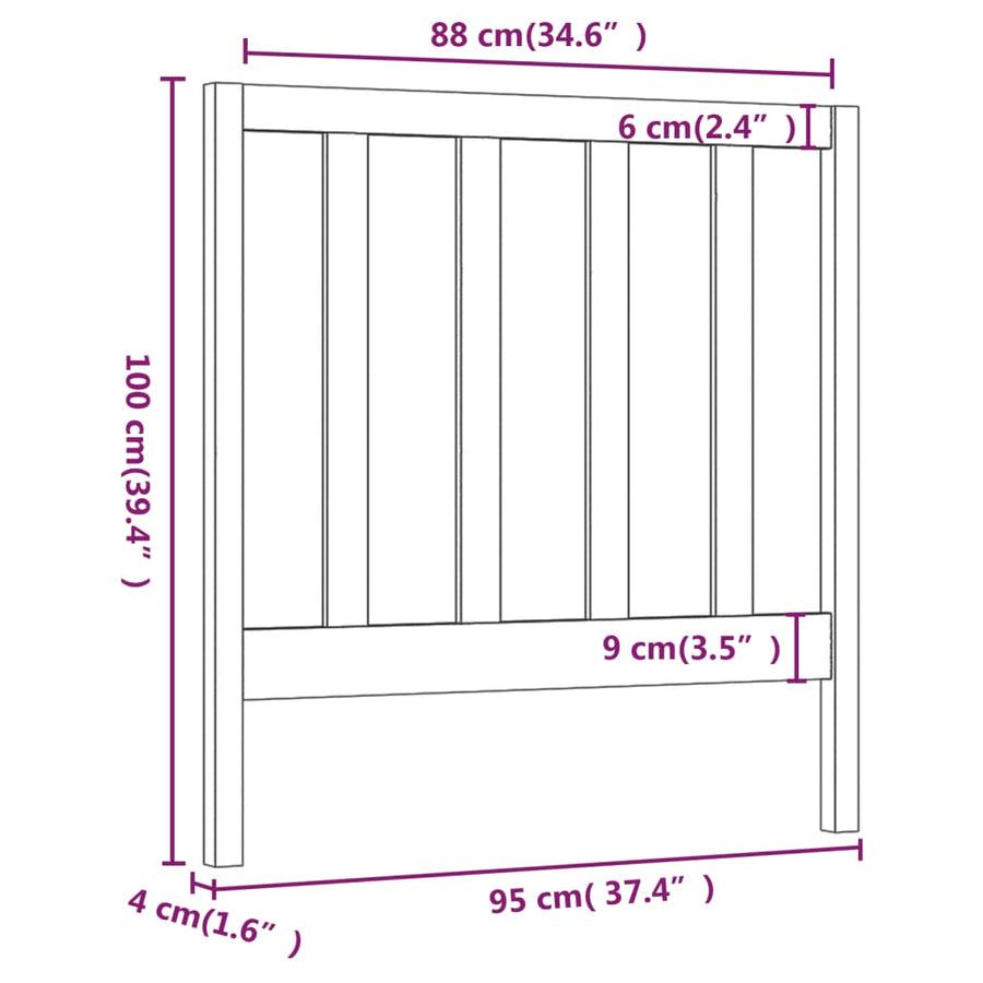 Hoofdbord 95X4X00 Cm Massief Grenenhout 95 x 100 cm Grijs