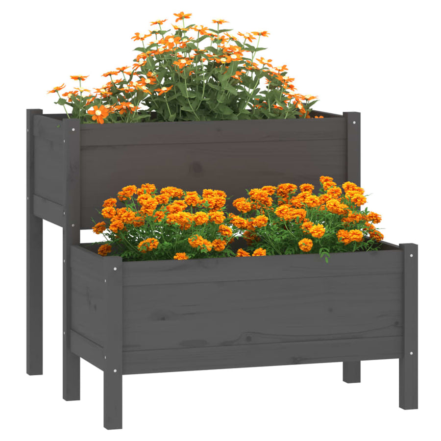 Plantenbak 84,5X84X75 Cm Massief Grenenhout Grijs