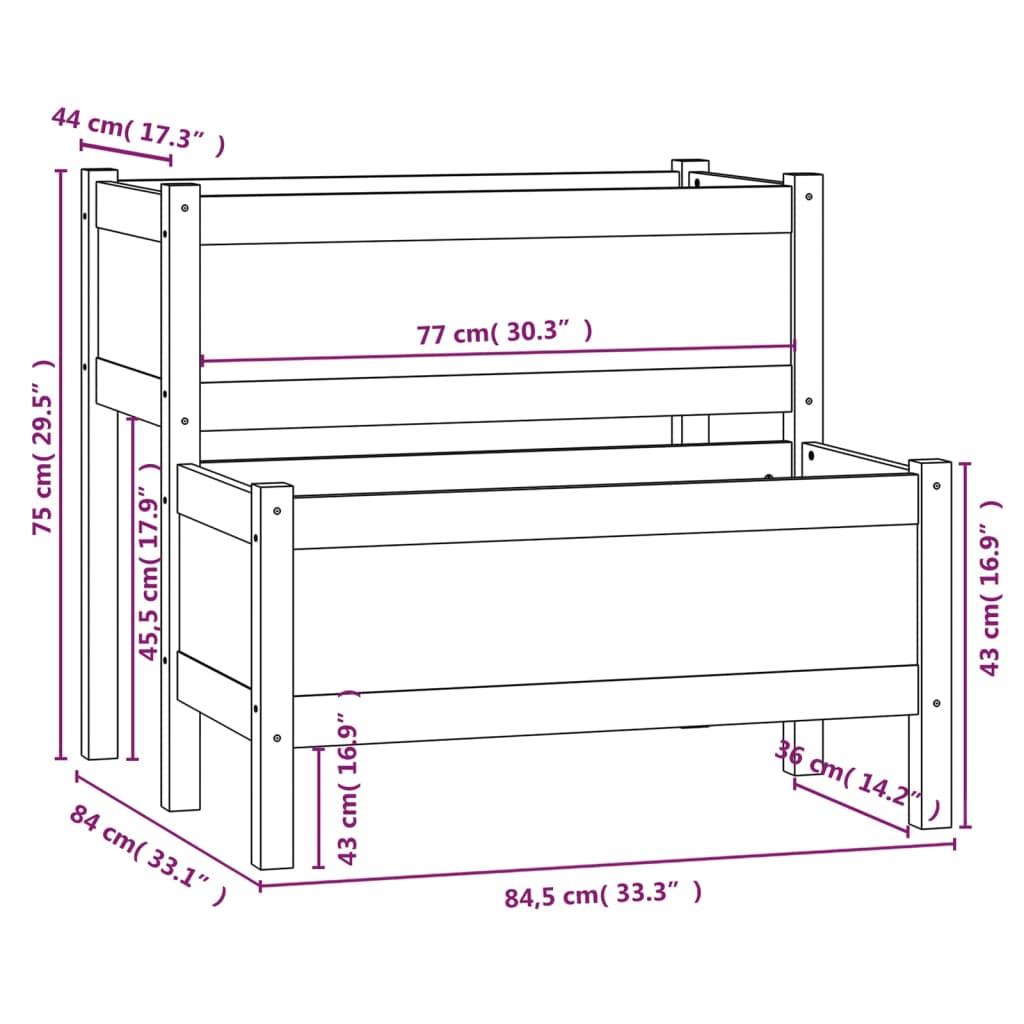 Plantenbak 84,5X84X75 Cm Massief Grenenhout Grijs