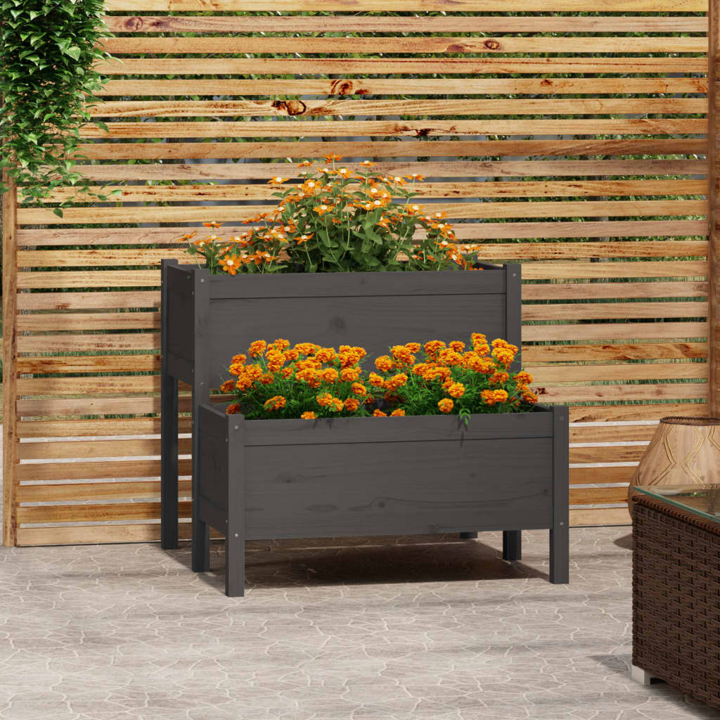 Plantenbak 84,5X84X75 Cm Massief Grenenhout Grijs