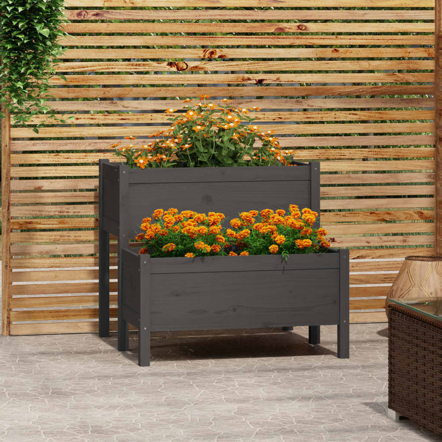 Plantenbak 84,5X84X75 Cm Massief Grenenhout Grijs