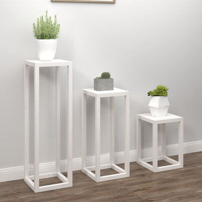 3-delige Plantenstandaardset massief grenenhout wit Wit