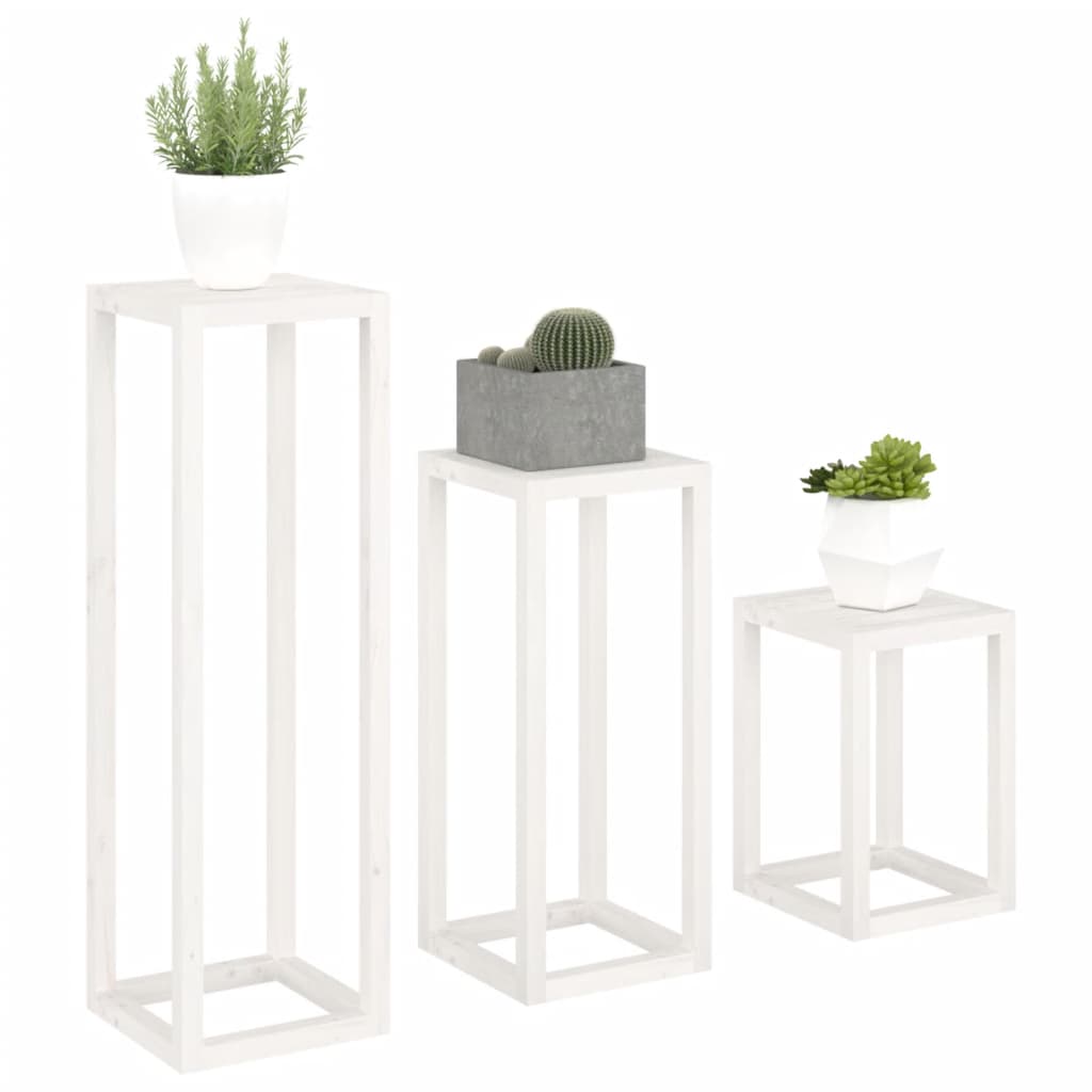 3-delige Plantenstandaardset massief grenenhout wit Wit