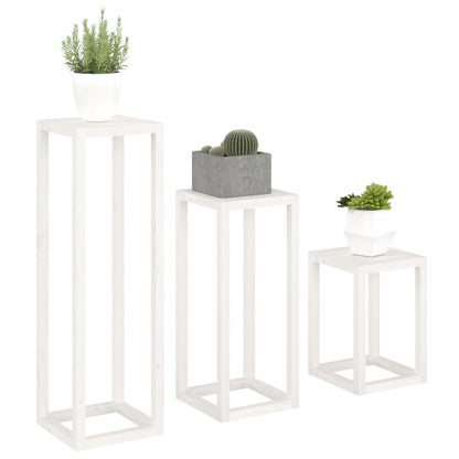 3-delige Plantenstandaardset massief grenenhout wit Wit