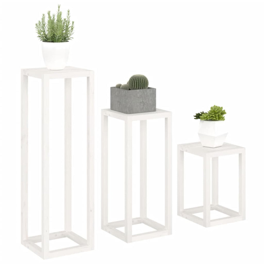 3-delige Plantenstandaardset massief grenenhout wit Wit