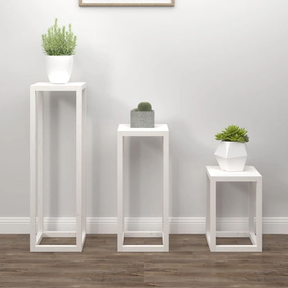 3-delige Plantenstandaardset massief grenenhout wit Wit