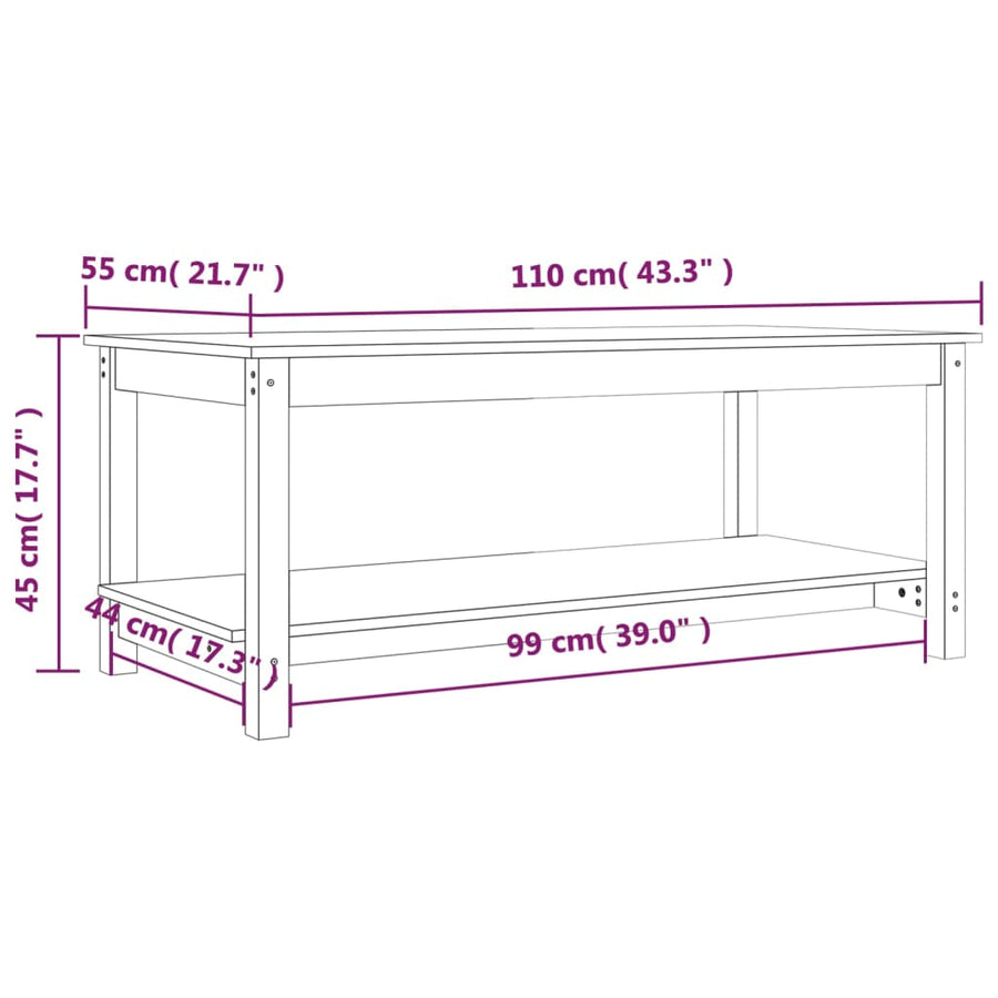 Salontafel 110x55x45 cm massief grenenhout grijs 110 x 55 x 45 cm Grijs