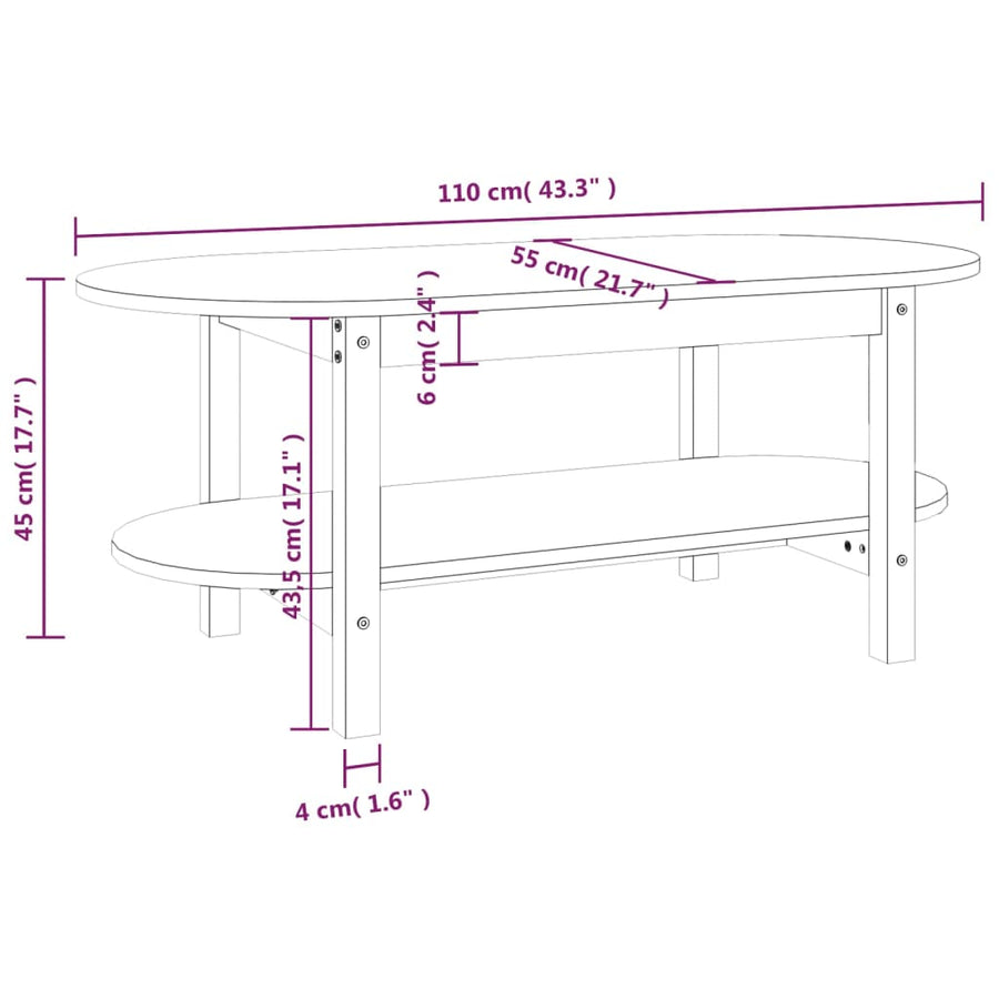 Salontafel Massief Grenenhout 110 x 55 x 45 cm Grijs