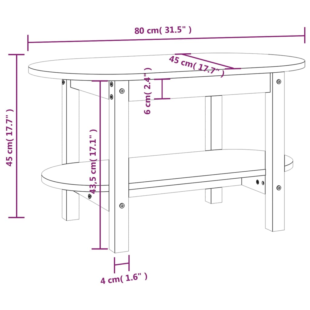 Salontafel Massief Grenenhout 80 x 45 x 45 cm Grijs