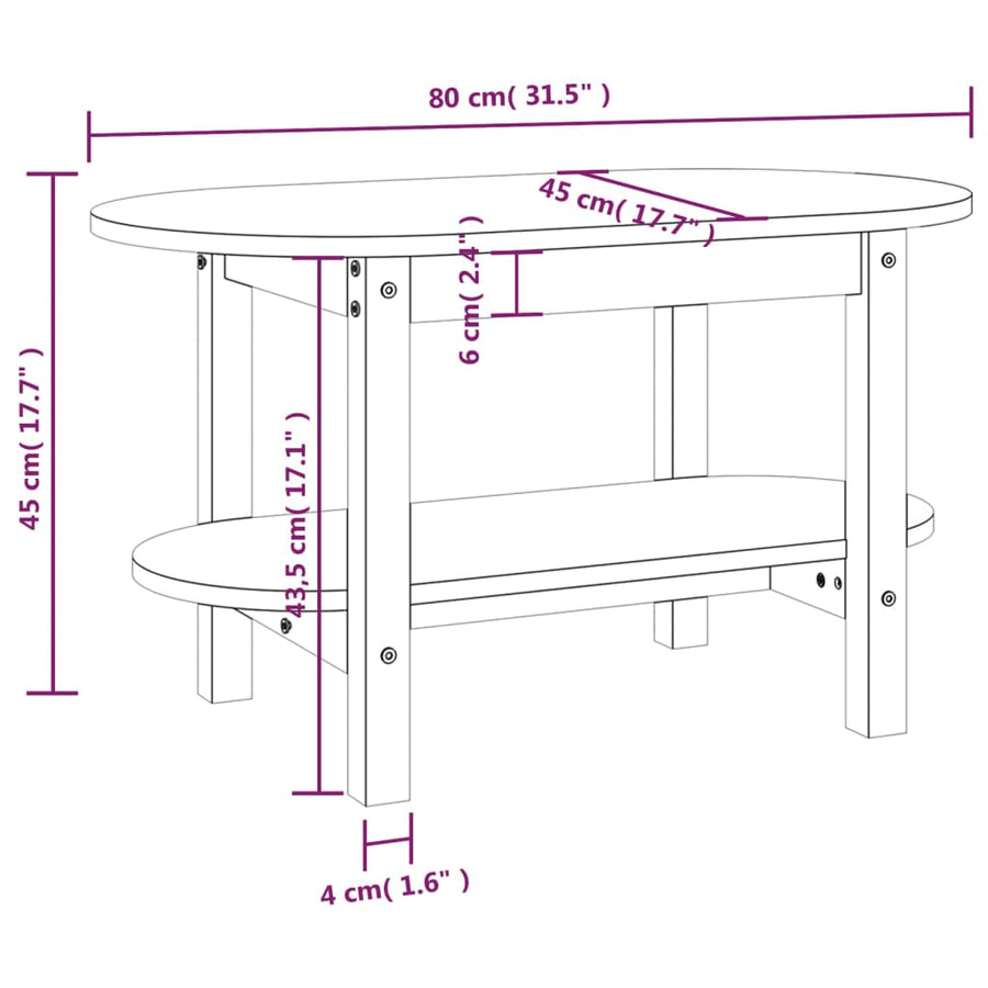Salontafel Massief Grenenhout 80 x 45 x 45 cm Grijs