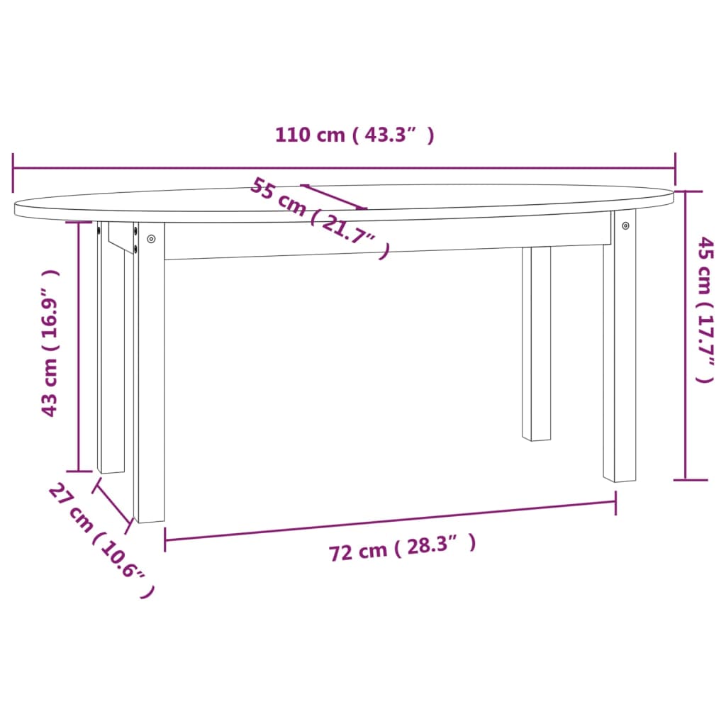 Salontafel 110x55x45 cm massief grenenhout grijs 110 x 55 x 45 cm Grijs