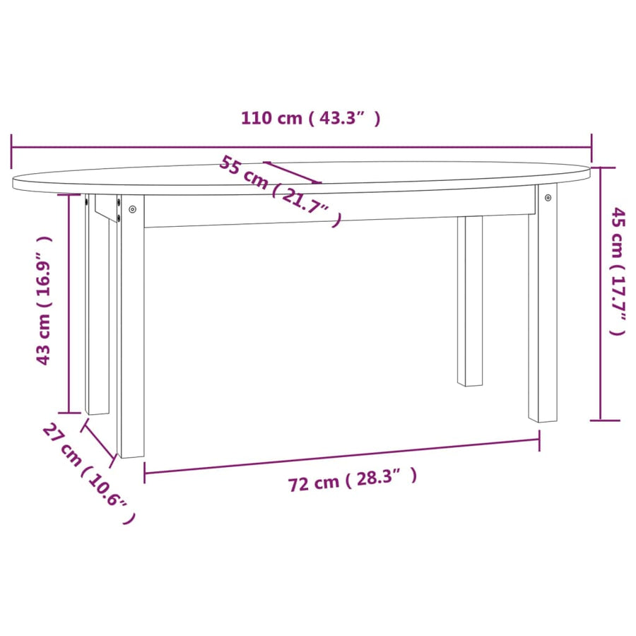 Salontafel 110x55x45 cm massief grenenhout grijs 110 x 55 x 45 cm Grijs