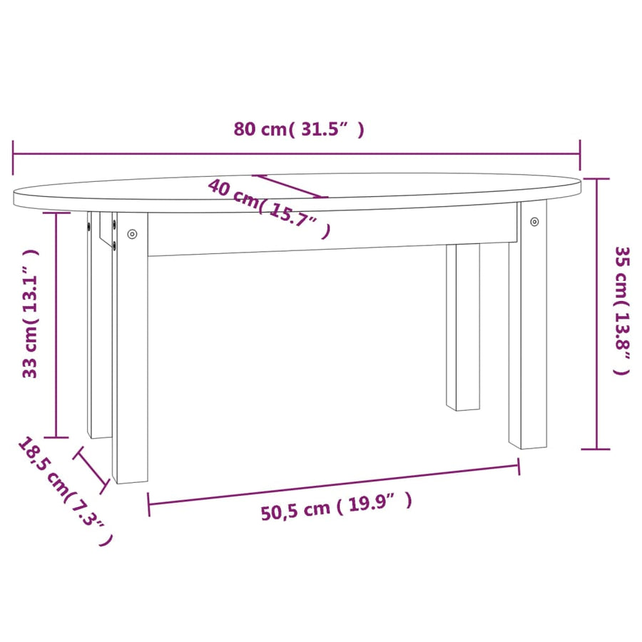 Salontafel Massief Grenenhout 80 x 40 x 35 cm Wit