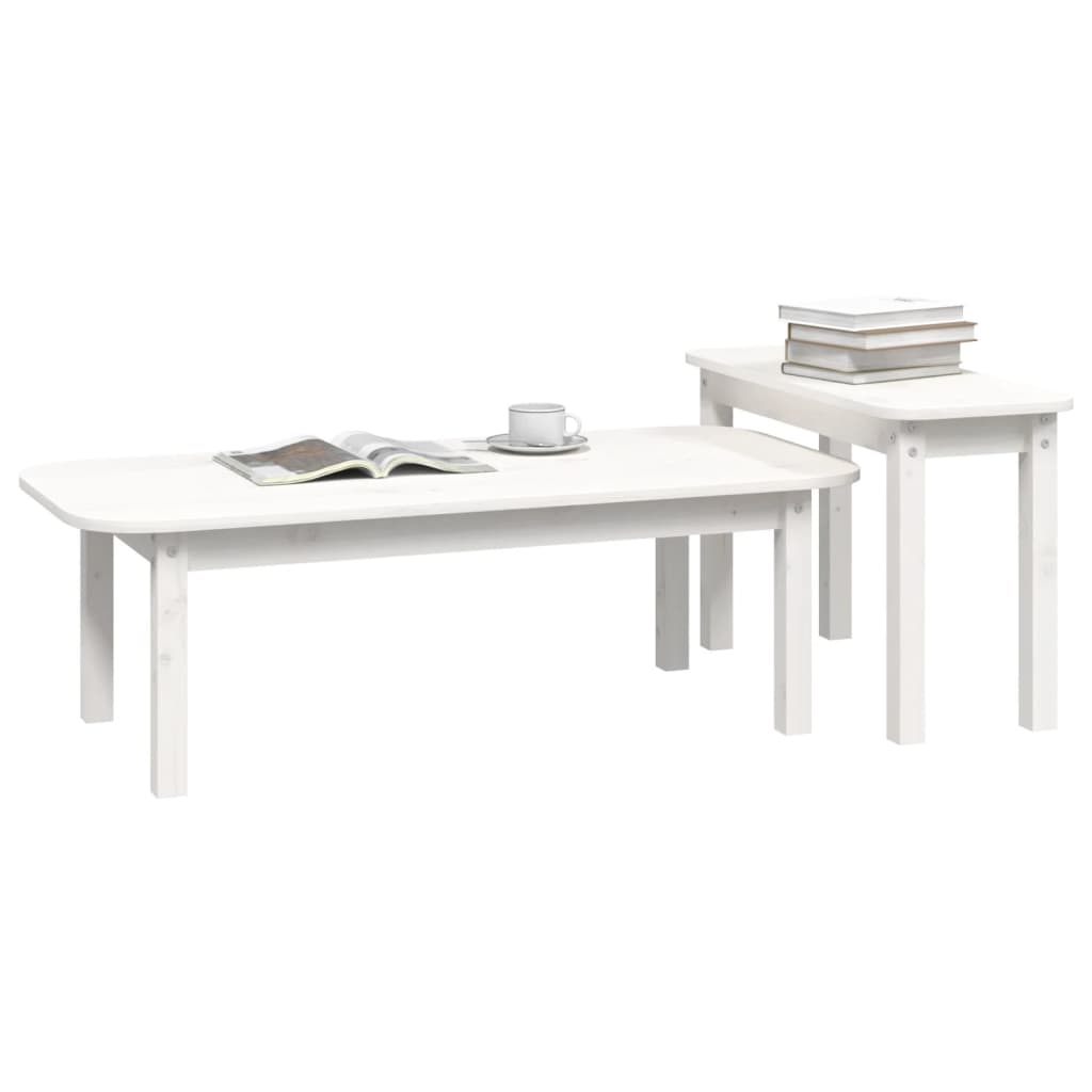 2-Delige Salontafelset Massief Grenenhout Wit