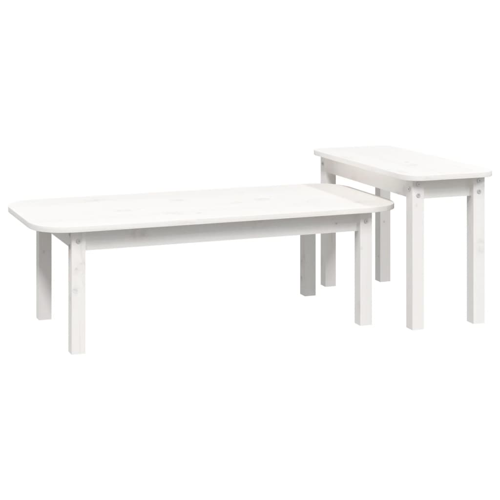 2-Delige Salontafelset Massief Grenenhout Wit