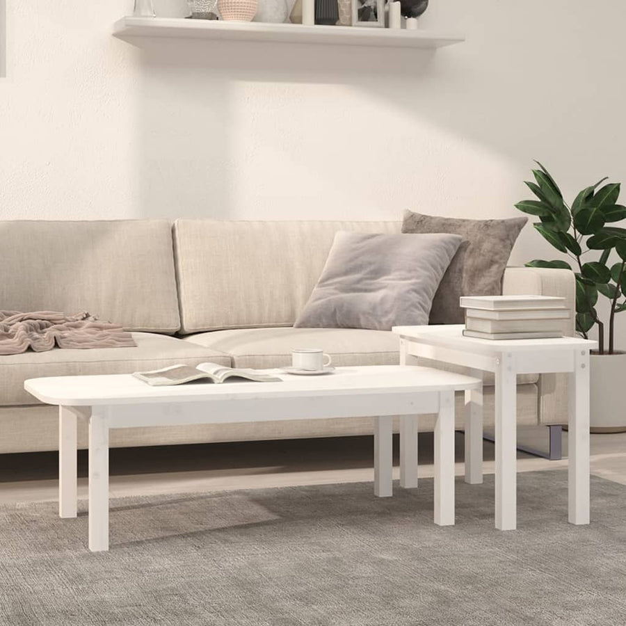 2-Delige Salontafelset Massief Grenenhout Wit