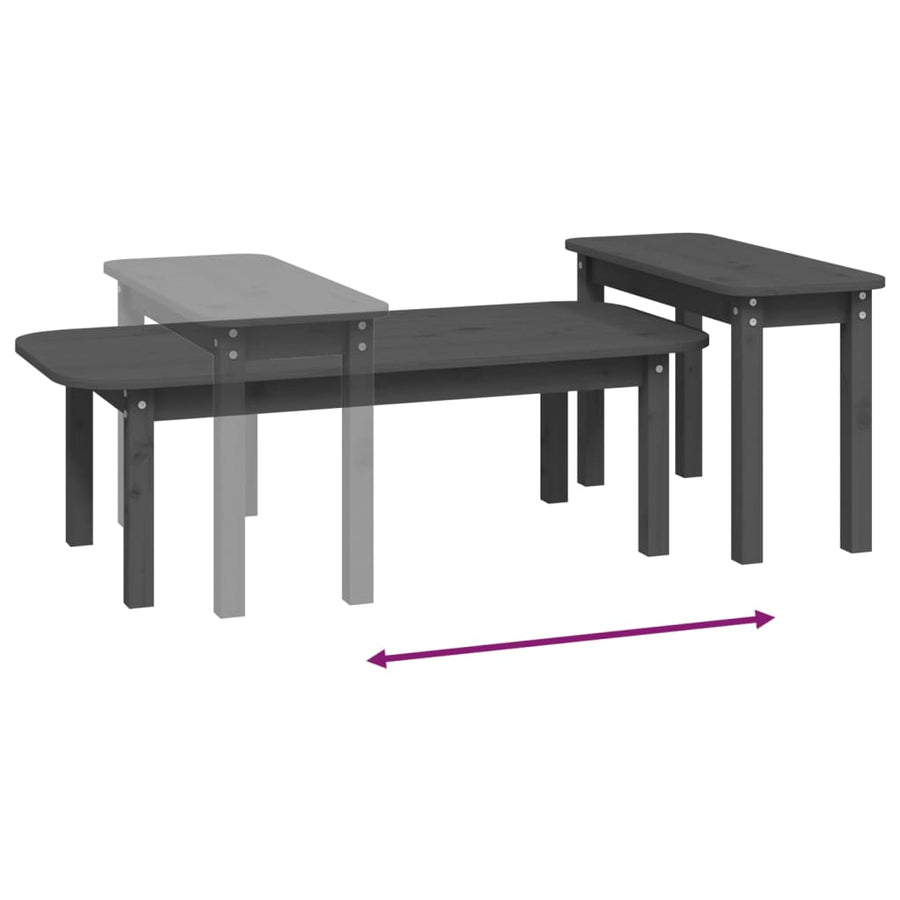 2-delige Salontafelset massief grenenhout grijs Grijs