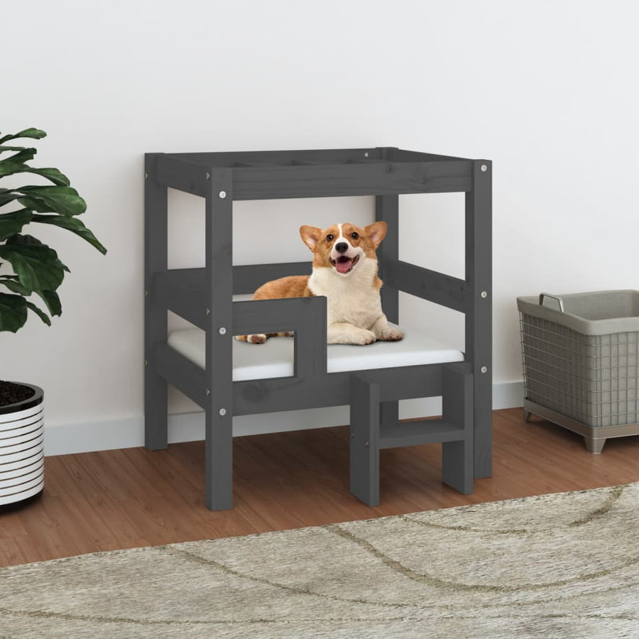 Hondenmand 55,5x53,5x60 cm massief grenenhout grijs 55.5 x 53.5 x 60 cm Grijs