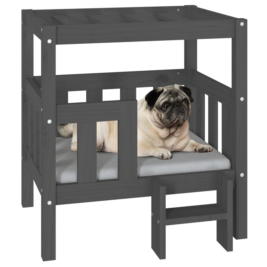 Hondenmand 65,5x43x70 cm massief grenenhout grijs 65.5 x 43 x 70 cm Grijs