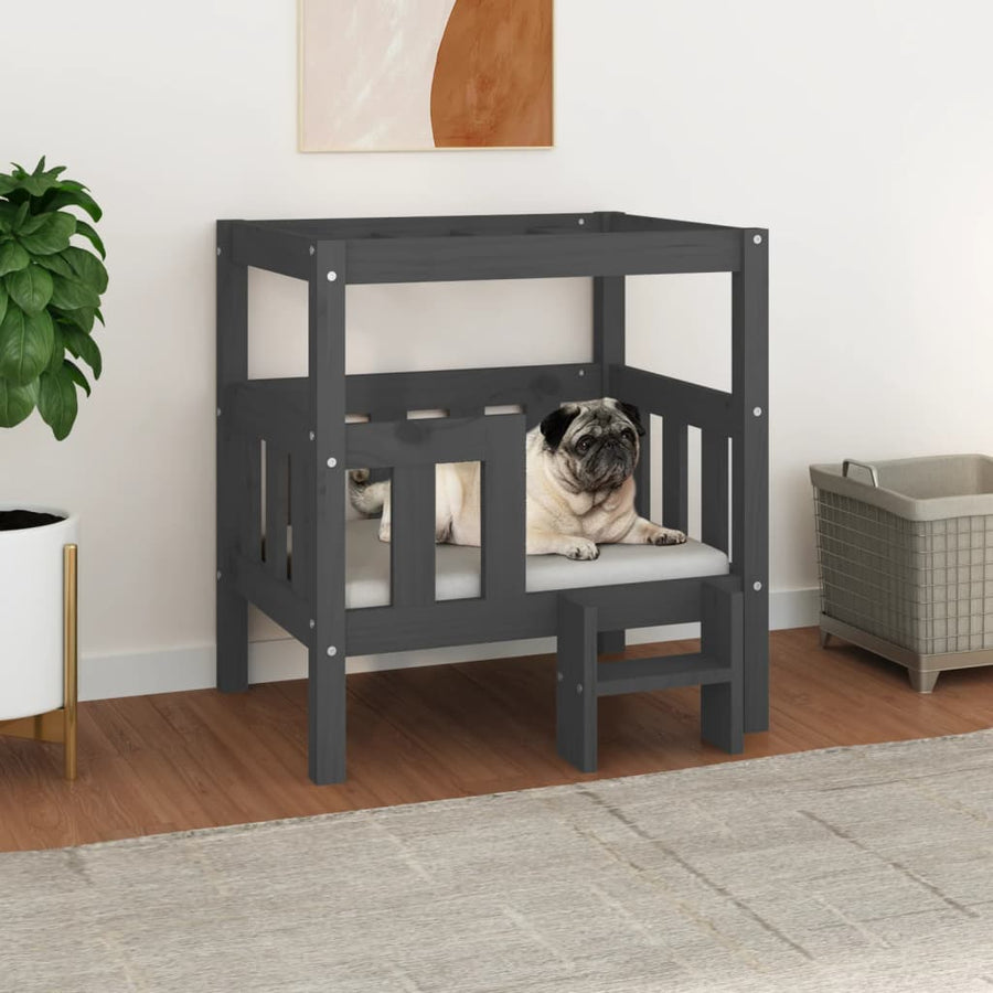 Hondenmand 65,5x43x70 cm massief grenenhout grijs 65.5 x 43 x 70 cm Grijs
