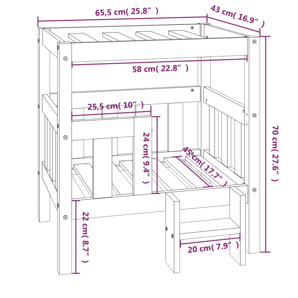 Hondenmand 65,5x43x70 cm massief grenenhout honingbruin 65.5 x 43 x 70 cm Honingbruin