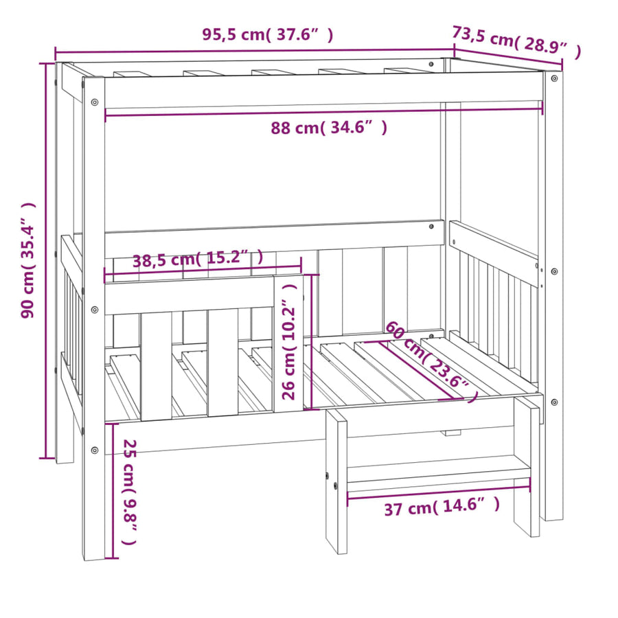 Hondenmand 95,5x73,5x90 cm massief grenenhout wit 95.5 x 73.5 x 90 cm Wit
