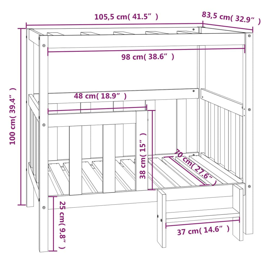 Hondenmand 105,5x83,5x100 cm massief grenenhout wit 105.5 x 83.5 x 100 cm Wit