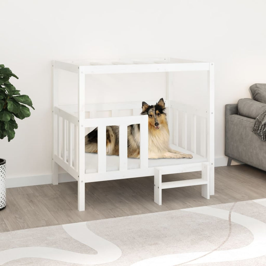 Hondenmand 105,5x83,5x100 cm massief grenenhout wit 105.5 x 83.5 x 100 cm Wit