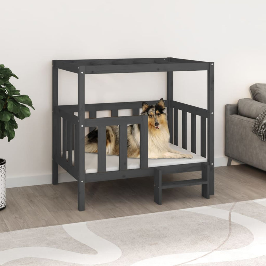 Hondenmand 105,5 X 83,5 X 100 Cm Massief Grenenhout 105.5 x 83.5 x 100 cm Grijs