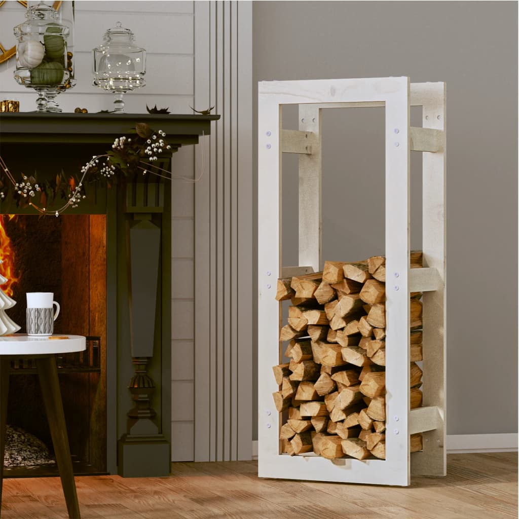  Haardhoutrek 41x25x100 cm massief grenenhout wit