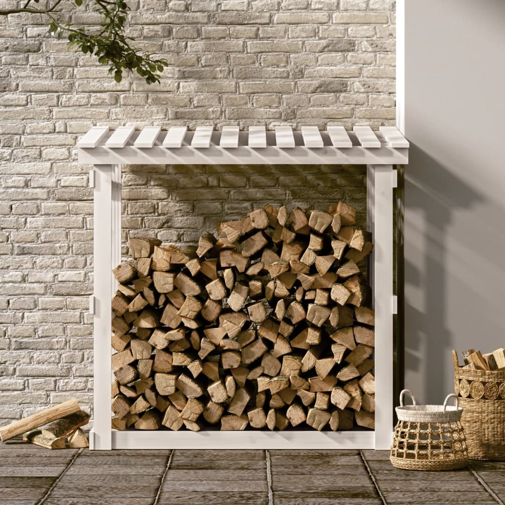 Haardhoutrek 108x64,5x109 cm massief grenenhout wit