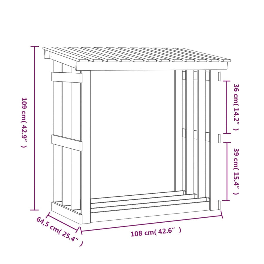 Haardhoutrek 108x64,5x109 cm massief grenenhout wit
