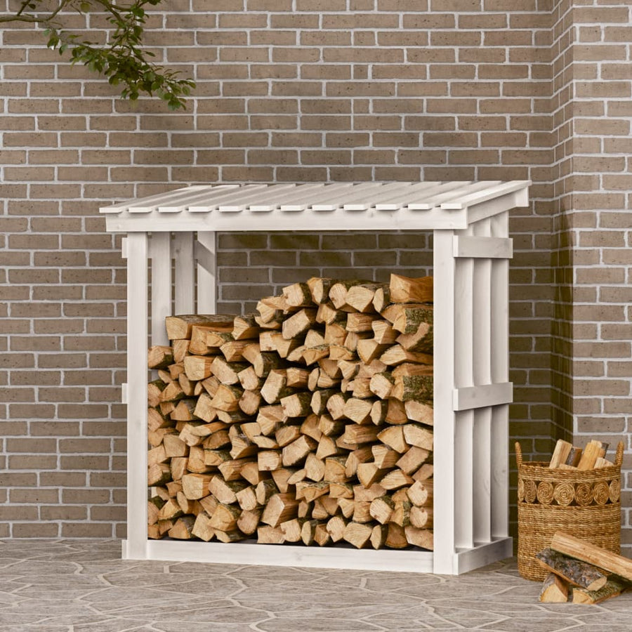 Haardhoutrek 108x64,5x109 cm massief grenenhout wit