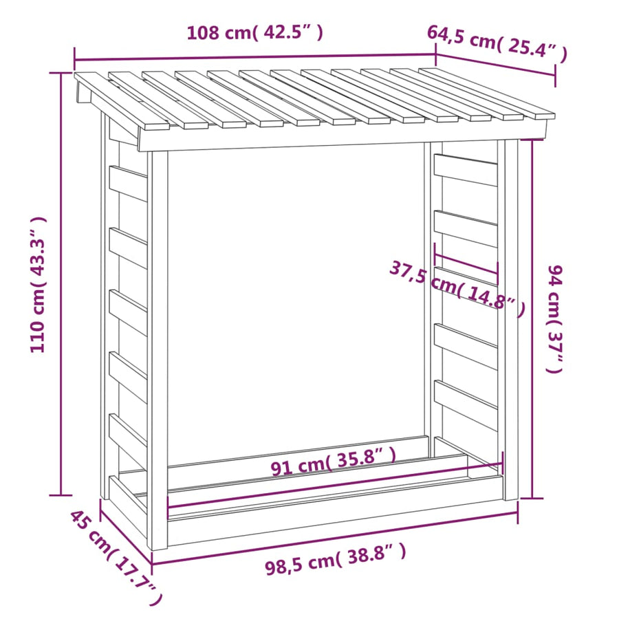Haardhoutrek 108X64,5X110 Cm Massief Grenenhout 108 x 64.5 x 110 cm Wit