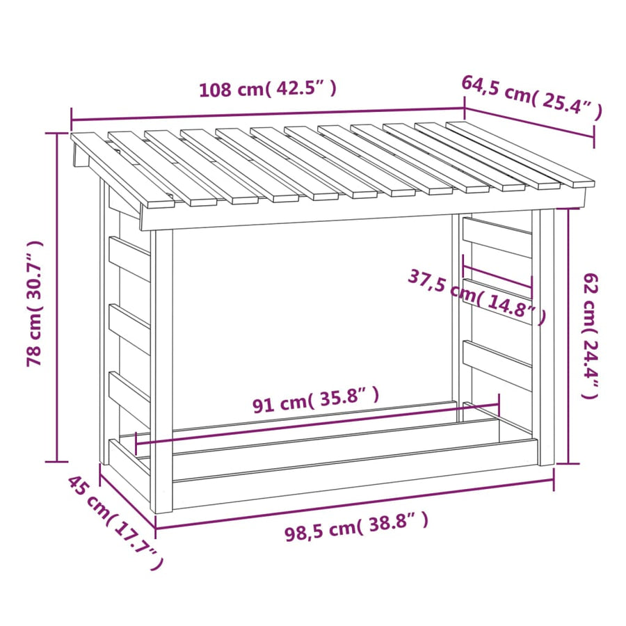 Haardhoutrek 108X64,5X78 Cm Massief Grenenhout 108 x 64.5 x 78 cm Naturel