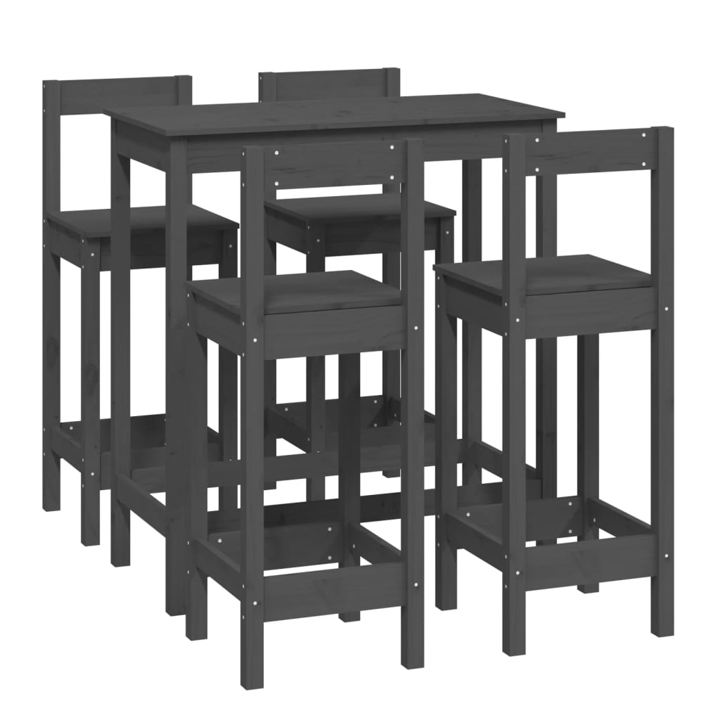 -Delige Barset Massief Grenenhout 5 Grijs