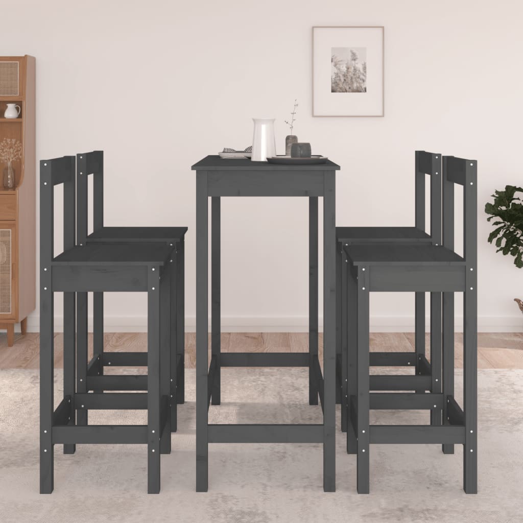 -Delige Barset Massief Grenenhout 5 Grijs