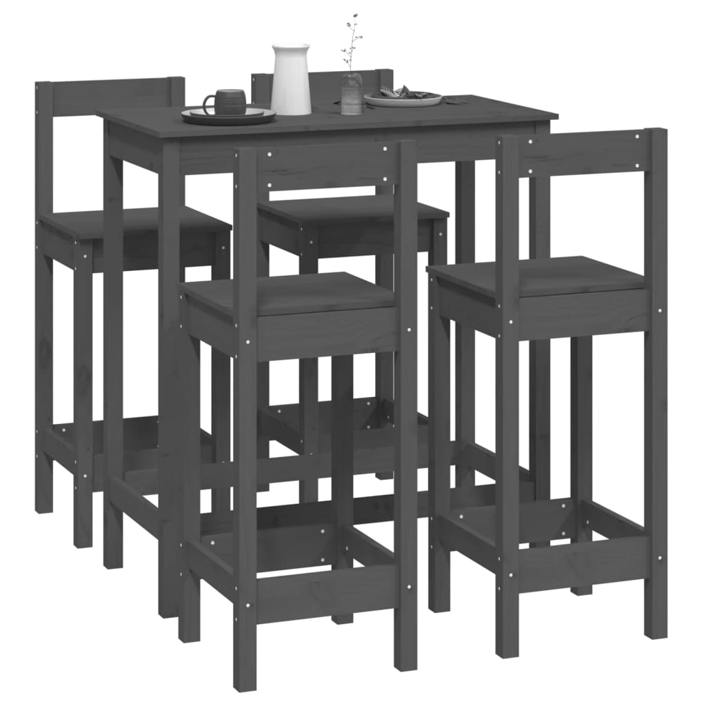 -Delige Barset Massief Grenenhout 5 Grijs