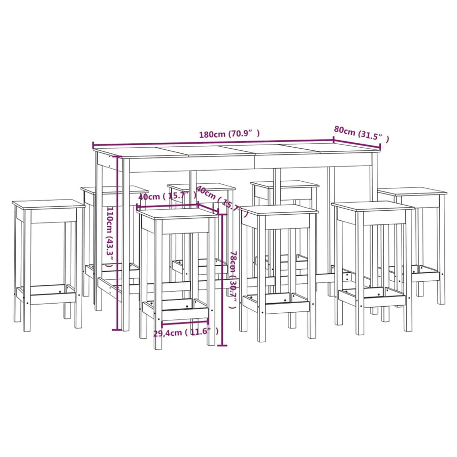 9-Delige Barset Massief Grenenhout Wit